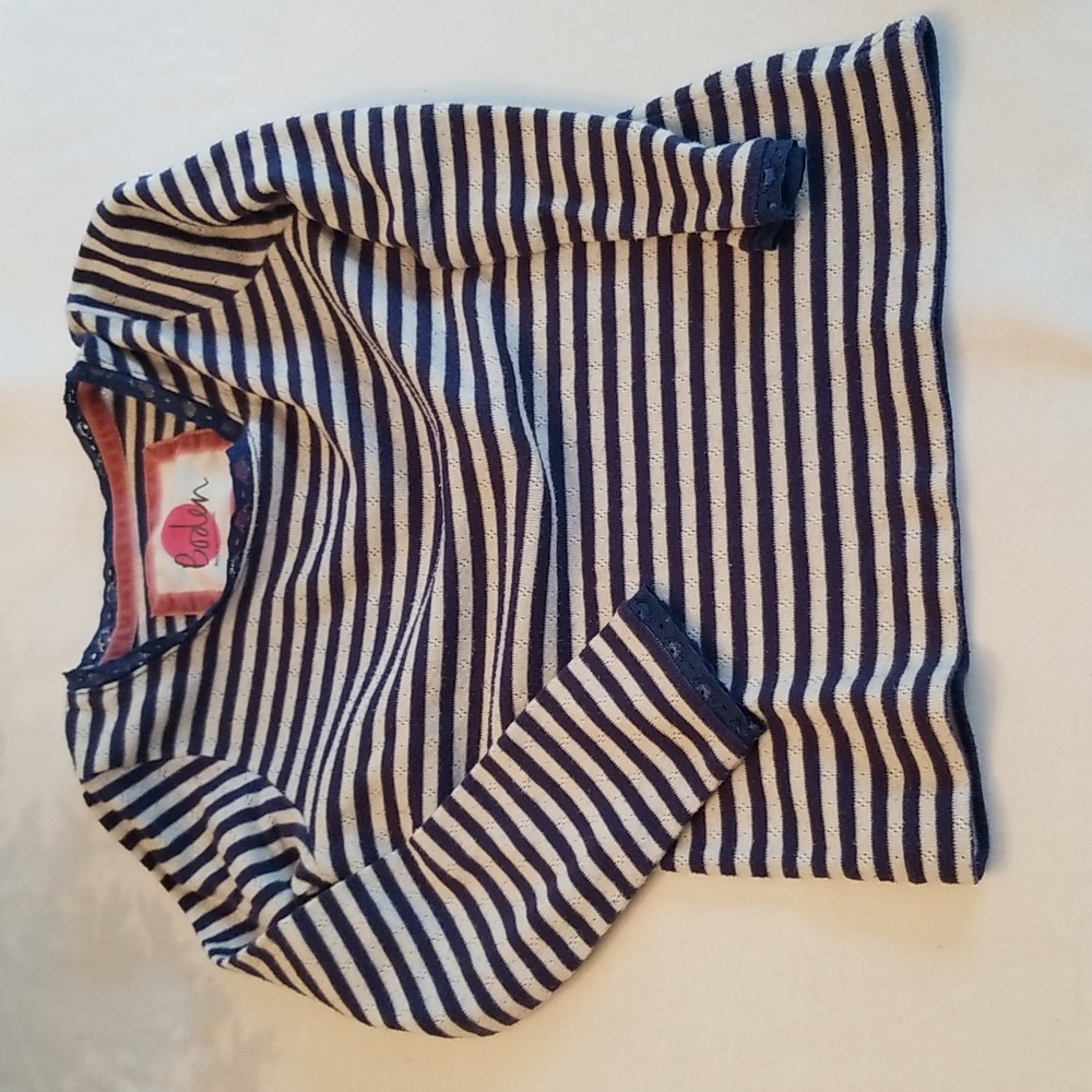 BODEN  blue stripped long sleeve girls shirt size 5/6.